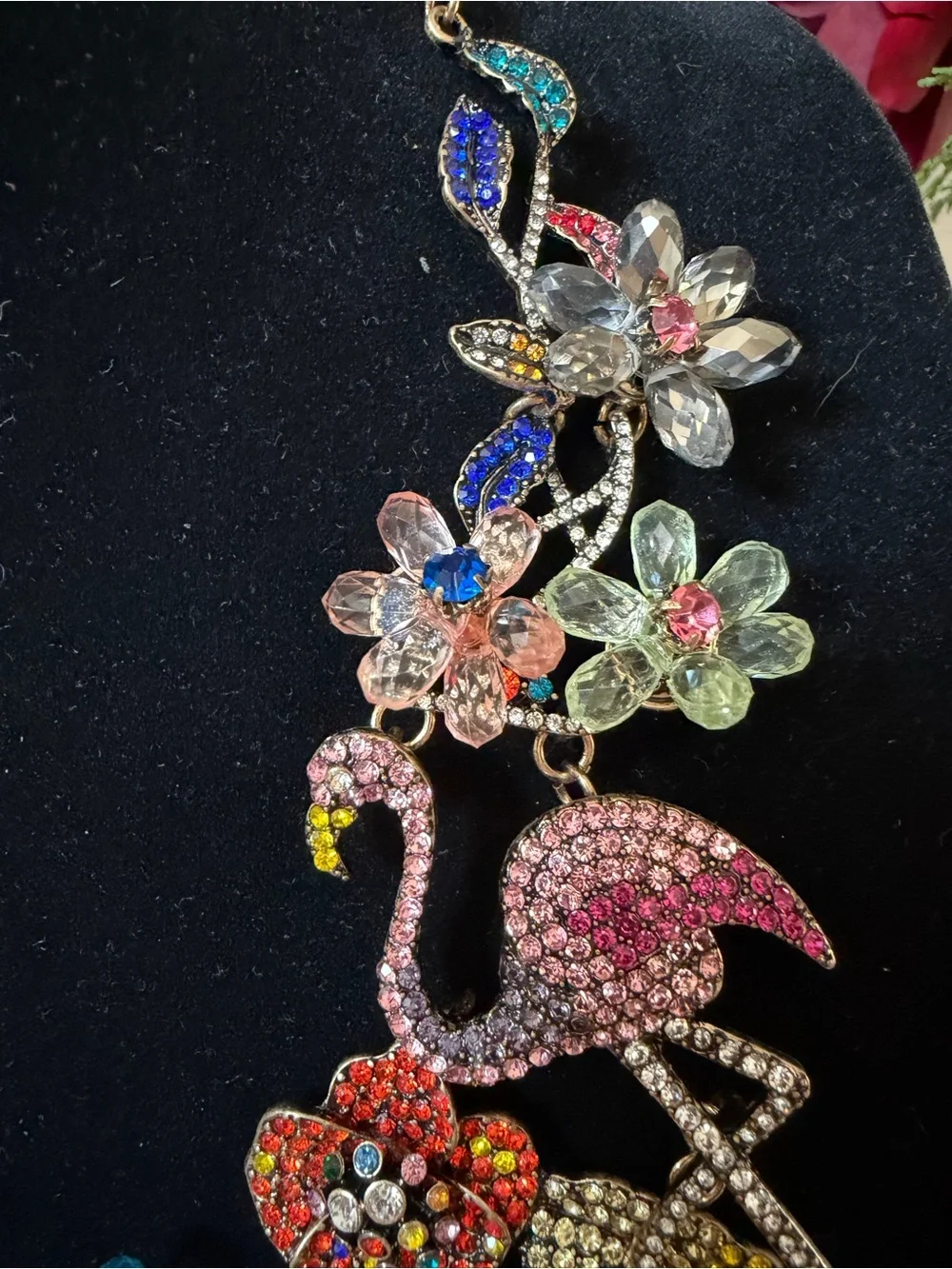 Natasha Couture Multicolor Crystal Floral & Flamingo Statement Necklace